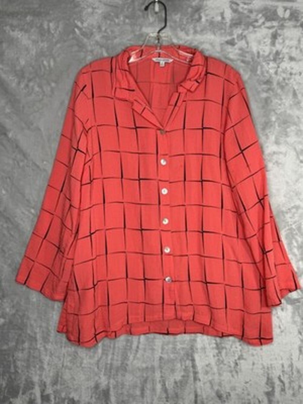 John Mark Blouse Womens Small Orange Geometric Button Front Tunic Long Sleeve